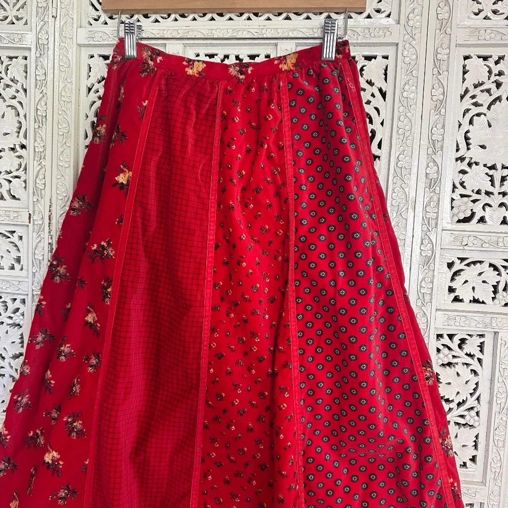 Vintage Century Boston Red‎ Holiday Floral Patchwork Velour Maxi Skirt Sz XS